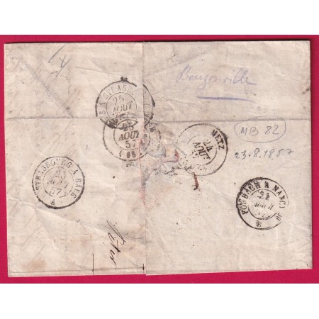 TAXE TAMPON 45  EN ROUGE CACHET ENTREE PRUSSE BOUZONVILLE MOSELLE DEPART SAARLOUIS POUR MULHOUSE HAUT RHIN LETTRE COVER