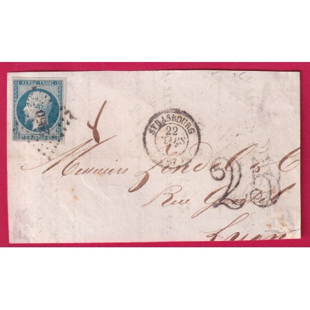 N°10 PC 2950 STRASBOURG BAS RHIN TAXE TAMPON 25C POUR LYON DEVANT DE LETTRE FRONT COVER