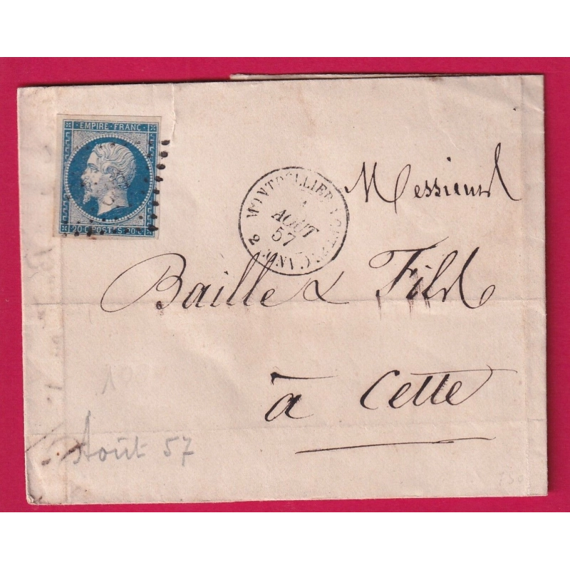 N°14 PC 687 CONVOYEUR STATION ESSAI MONTPELLIER A CETTE 2EME CONVOI POUR CETTE 1857 INDICE 17 HERAULT LETTRE COVER