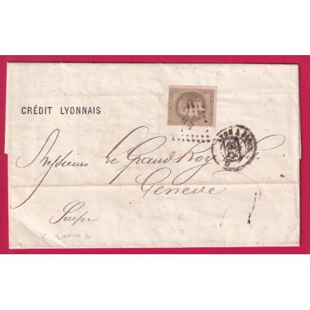 N°30 AMBULANT LYON A PARIS LOSANGE LP POUR GENEVE SUISSE LETTRE COVER