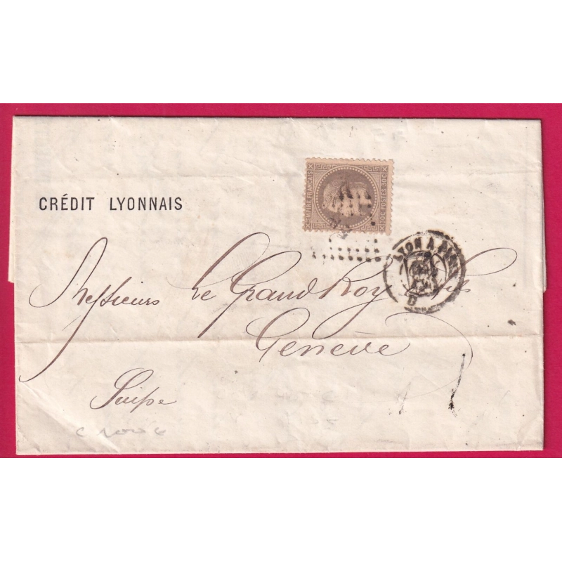 N°30 AMBULANT LYON A PARIS LOSANGE LP POUR GENEVE SUISSE LETTRE COVER