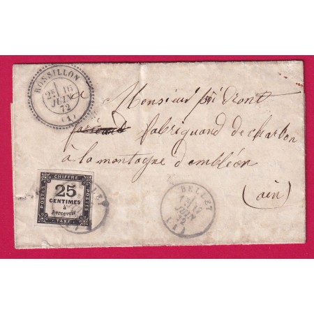 TAXE N°5 CAD TYPE 16 BELLEY + CAD TYPE 24 ROSSILLON AIN POUR LA MONTAGNE D'AMBLEON LETTRE COVER