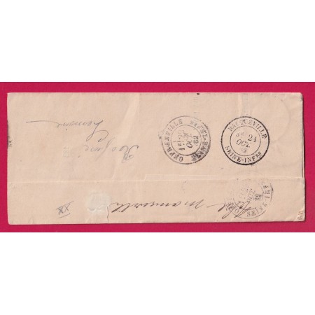 LETTRE NON AFFRANCHIE TAXE N°6 + 18 RARE COMBINAISON OFFRANVILLE SEINE INFERIEURE BACQUEVILLE 2 PRESENTATIONS 1882