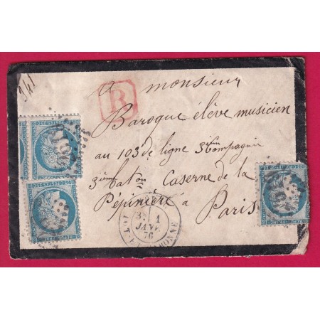 N°60 X3 GC 2619 CAD TYPE 18 NERAC LOT ET GARONNE DU 1 JANVIER 1876 POUR PARIS LETTRE COVER