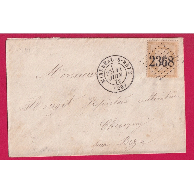 N°59 GC 2368 MIREBEAU SUR BEZE COTE D'OR POUR CHEVIGNY LETTRE COVER
