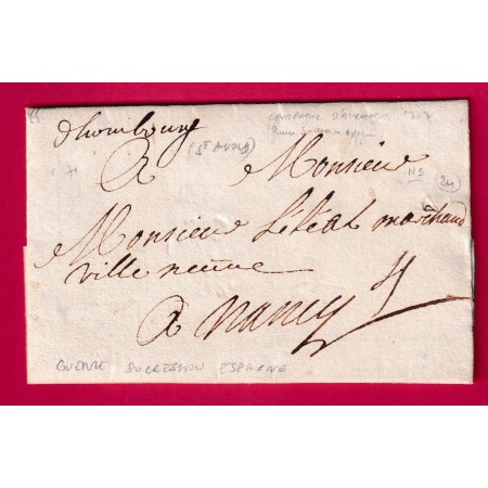 MARQUE MANUSCRIT HOMBOURG ST AVOLD MOSELLE 1707 GUERRE DE SUCCESSION ESPAGNE POUR NANCY RARE NON SIGNALE LETTRE COVER