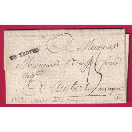 MARQUE DE TROYES AUBE 1779 LENAIN N°9 INDICE 12 POUR AMBERT PUY DE DOME LETTRE COVER