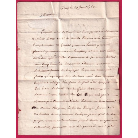 MARQUE GRAY HAUTE SAONE 1762 LENAIN N°2 POUR LYON RHONE LETTRE COVER