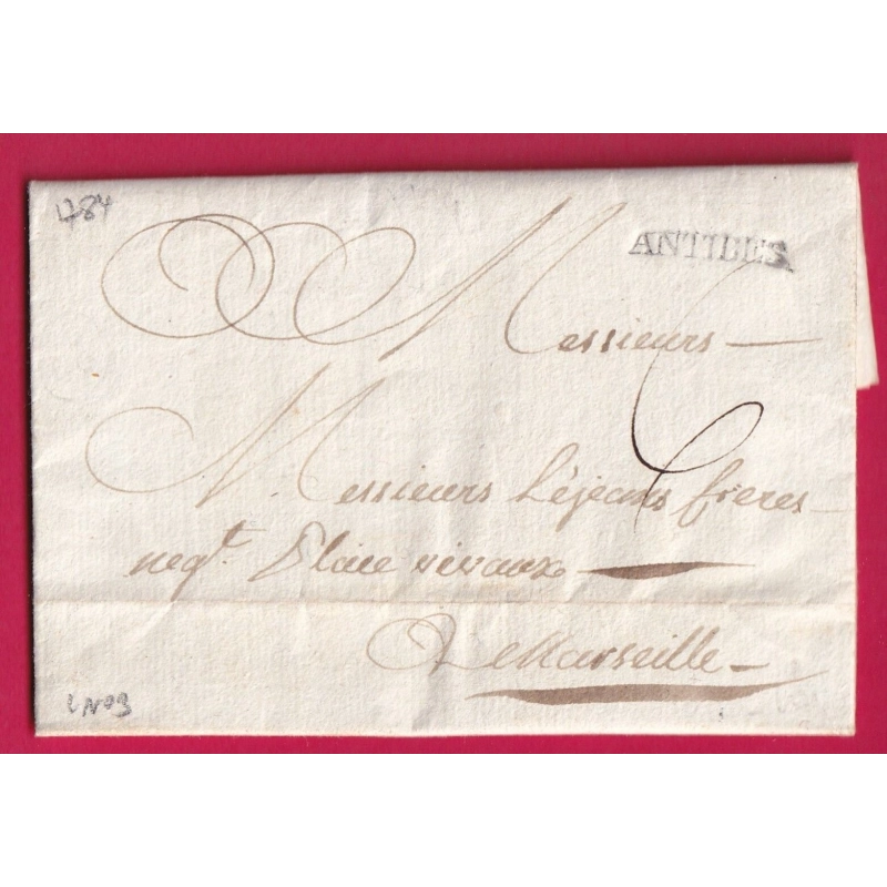 MARQUE ANTIBES VAR ALPES MARITIMES 1784 POUR MARSEILLE BOUCHES DU RHONE LENAIN N°3 LETTRE COVER