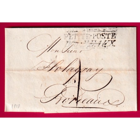 MARQUE PETITE POSTE BORDEAUX 1818 TAXE LOCALE 1 POUR BORDEAUX GIRONDE LETTRE COVER