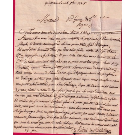 MARQUE 25 TAULIGNAN DROME 1825 POUR LYON RHONE INDICE 12 LETTRE COVER