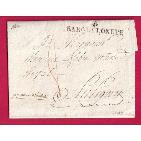 MARQUE 5 BARCELONETTE BASSES ALPES POUR PERPIGNAN 1820 INDICE 11 LETTRE COVER