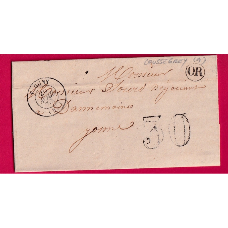 CAD TYPE 15 FLOGNY AUBE OR DE COUSSEGREY AUBE TAXE TAMPON 30 POUR DANNEMOINE PRES TONNERRE LETTRE COVER