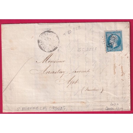 N°22 GC 3585 ST ETIENNE LES ORGUES BASSES ALPES CAD TYPE 22 POUR APT VAUCLUSE LETTRE COVER