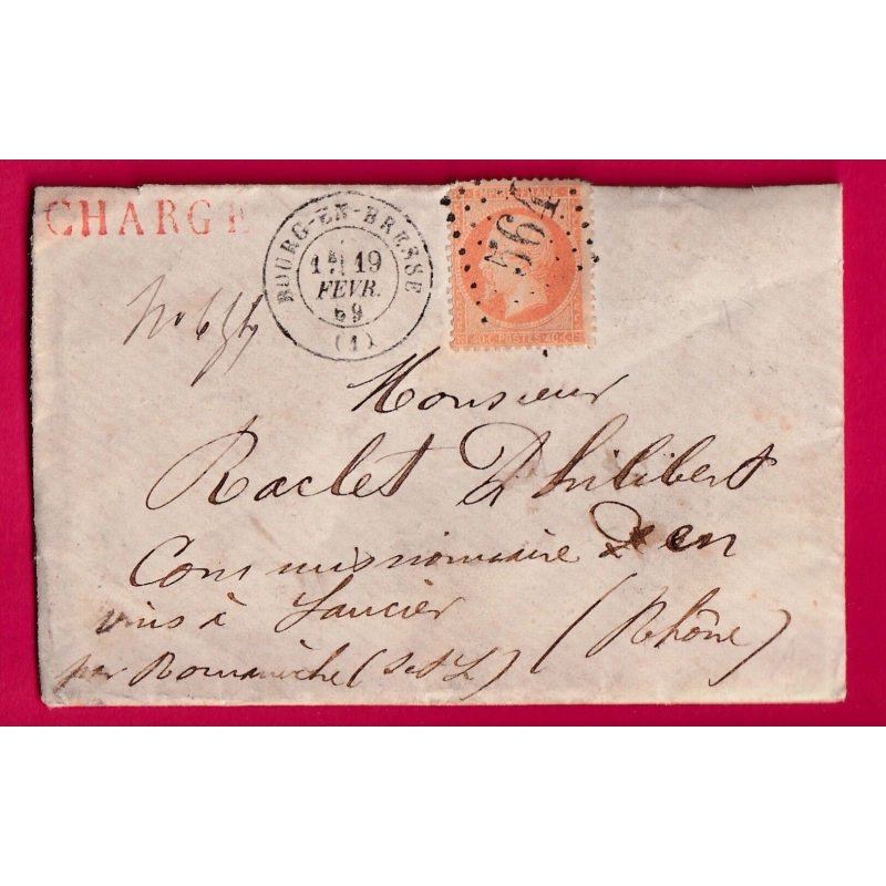 N°23 GC 564 BOURG EN BRESSE LETTRE CHARGE POUR ROMANECHE SAONE ET LOIRE LETTRE COVER