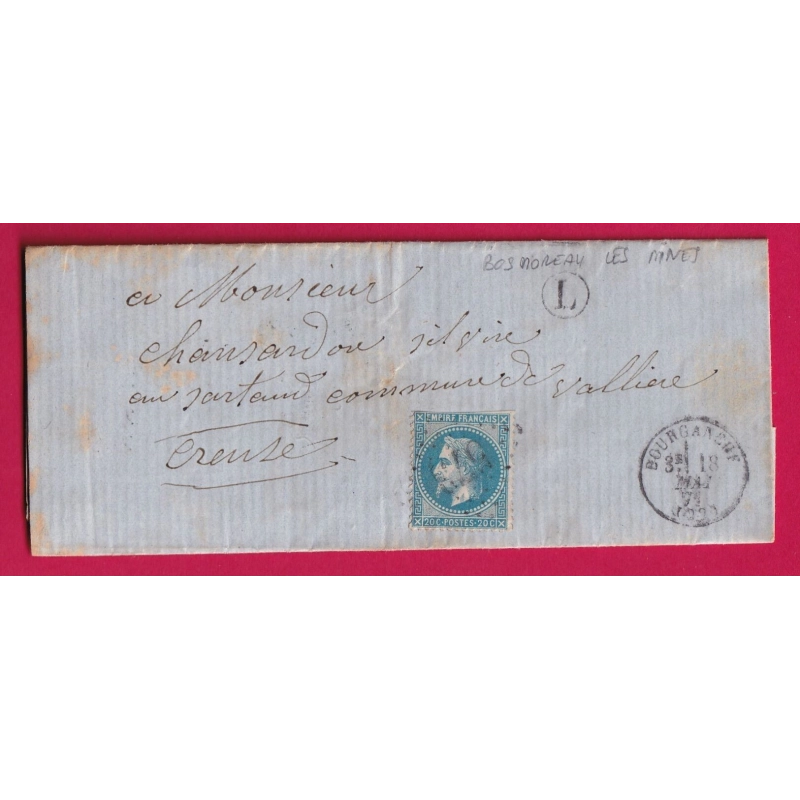 N°29 GC 573 BOURGANEUF CREUSE BOITE RURALE L BOSMOREAU LES MINES POUR VALLIERE LETTRE COVER