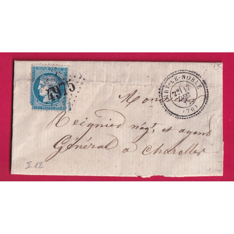 N°60 GC 4975 CIRY LE NOBLE SAONE ET LOIRE CAD TYPE 24 POUR CHAROLLES INDICE 12 LETTRE COVER