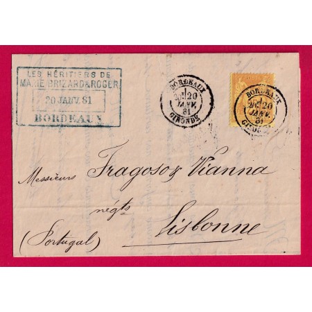 N°92 BORDEAUX GIRONDE POUR LISBONNE LISBOA PORTUGAL BELLE FACTURE LETTRE COVER