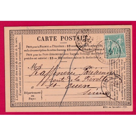 N°65 CARTE PRECUSEUR TAXEE 15C MANUSCRIT PARIS LA CHAPELLE ST DENIS POUR ST OUEN SEINE LETTRE COVER