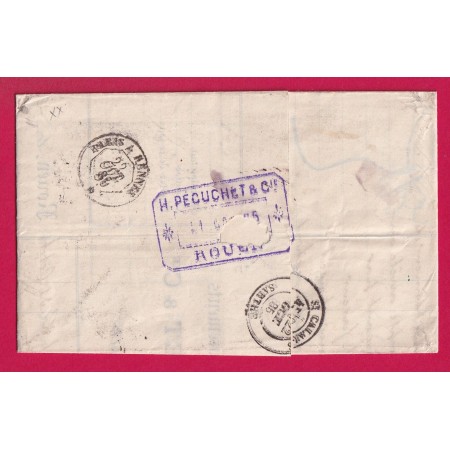 N°90 X2 ROUEN BOURSE TAXE 60C NOIR DUVAL N°21 ST CALAIS SARTHE 1885 LETTRE COVER