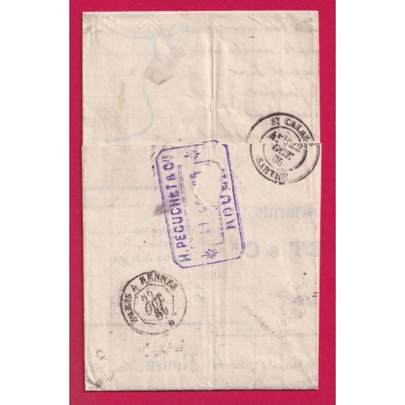 N°90 X2 ROUEN BOURSE TAXE 60C NOIR DUVAL N°21 ST CALAIS SARTHE 1885 LETTRE COVER