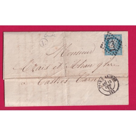 N°60 GC 1533 FOIX SUR ARIEGE BOITE RURALE L GANAC ETIQUETTE AU DOS POUR CASTRES TARN LETTRE COVER