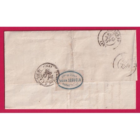 N°60 GC 1533 FOIX SUR ARIEGE BOITE RURALE L GANAC ETIQUETTE AU DOS POUR CASTRES TARN LETTRE COVER