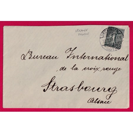 N°130CAD ALLEMAND UCKANGE MOSELLE 1919 POUR STRASBOURG BAS RHIN LETTRE COVER