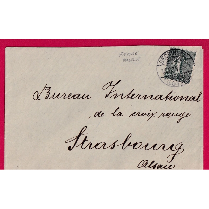 N°130CAD ALLEMAND UCKANGE MOSELLE 1919 POUR STRASBOURG BAS RHIN LETTRE COVER