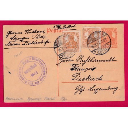 ENTIER GERMANIA MORHANGE MOSELLE POUR DIEKIRCH LUXEMBOURG CENSURE ?? LETTRE COVER