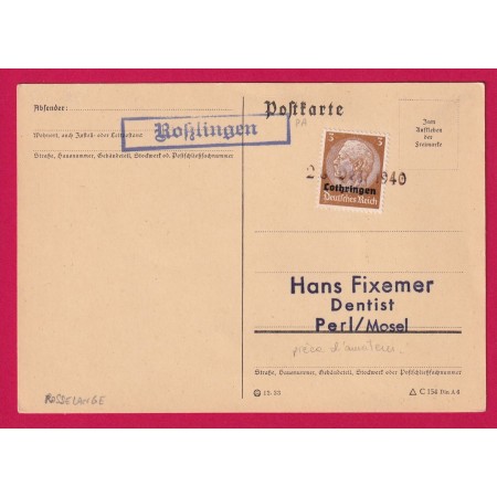 ALSACE LORRAINE LOTHRINGEN 1940 ROSSELANGE MOSELLE LETTRE COVER