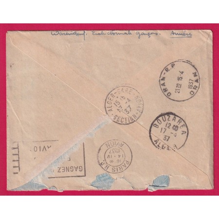 N°328 1ER VOL AIR AFRIQUE ALGER ORAN ALGERIE 1937 DEPART AMIENS SOMME LETTRE COVER