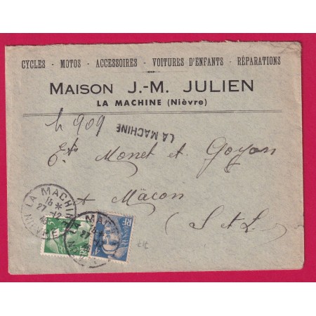 N°717 719 RECOMMANDE PROVISOIRE LA MACHINE NIEVRE 1946 POUR MACON LETTRE COVER