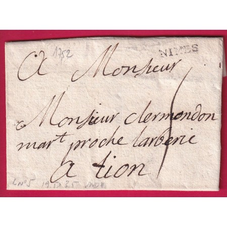 MARQUE NIMES GARD 1752 LENAIN N°5 INDICE 11 POUR LYON RHONE LETTRE COVER