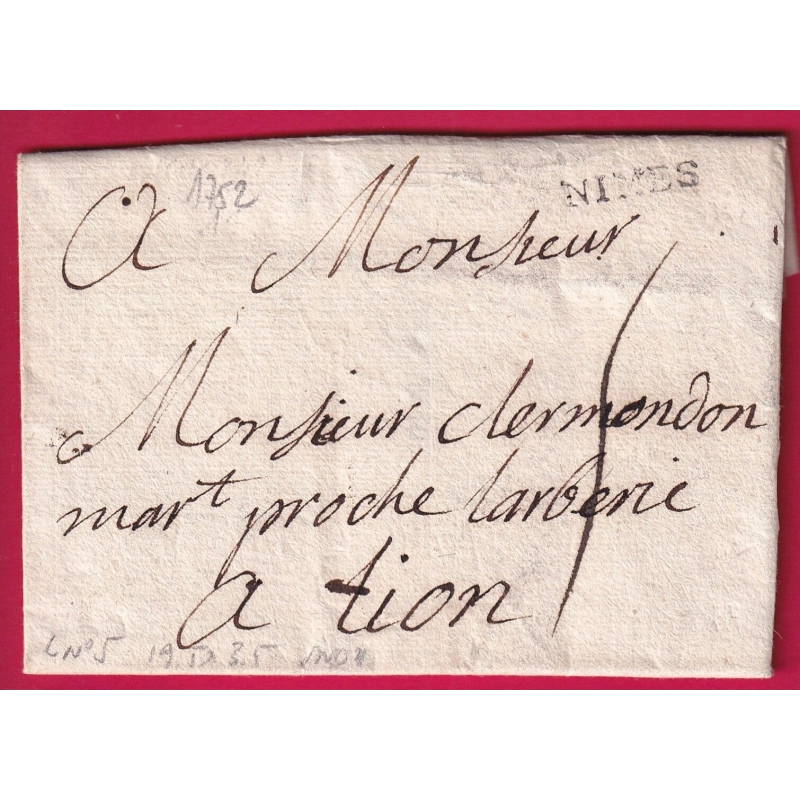MARQUE NIMES GARD 1752 LENAIN N°5 INDICE 11 POUR LYON RHONE LETTRE COVER