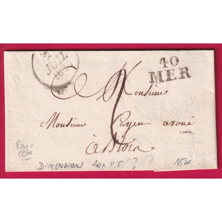 MARQUE 40 MER LOIR ET CHER DIMENSIONS 20 X 11.5 NON SIGNALE PAR POTHION 1830 POUR BLOIS LETTRE COVER
