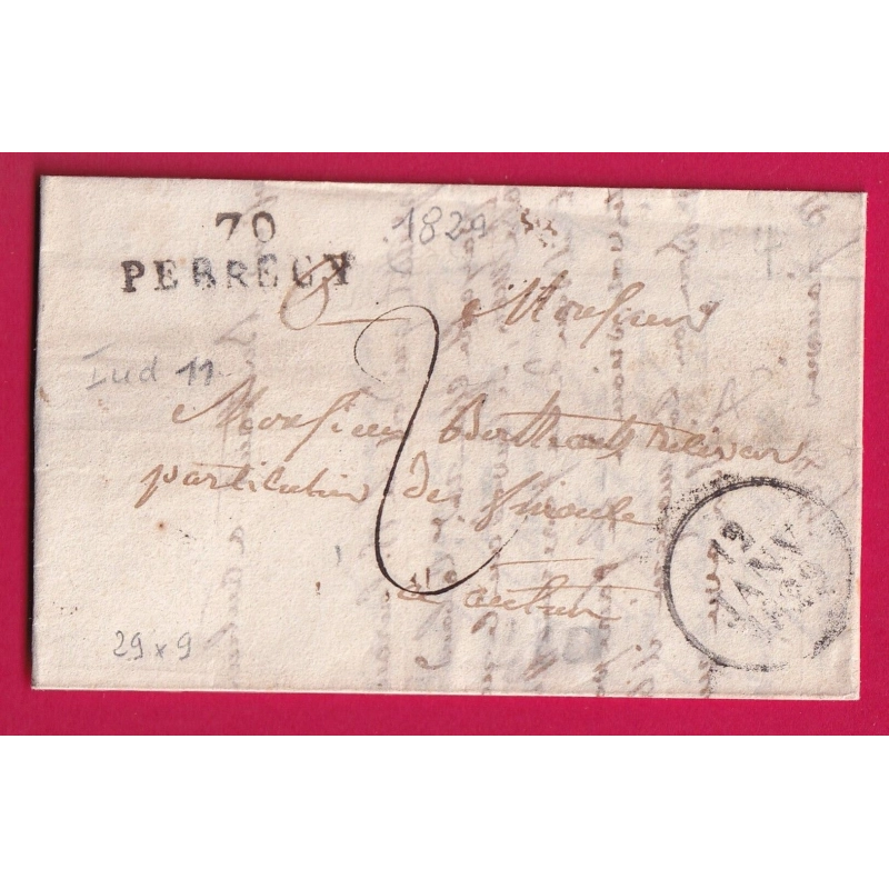 MARQUE 70 PERRECY SAONE ET LOIRE 1829 POUR AUTUN INDICE 11 LETTRE COVER