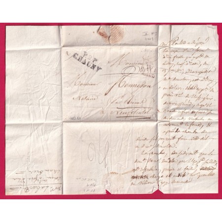 MARQUE P2P CHAUNY AISNE POUR NEUFCHATEL SUR AISNE 1825 POIDS VERIFIE LETTRE COVER