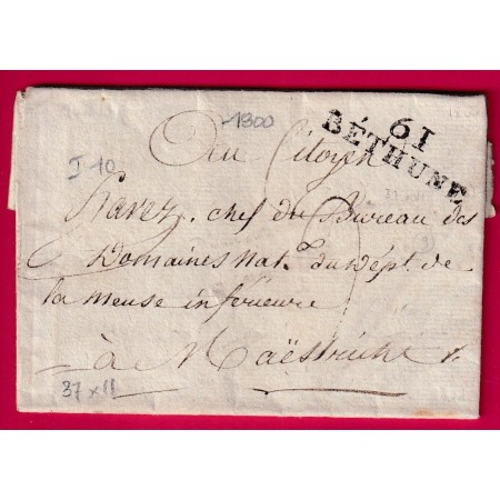 MARQUE 61 BETHUNE PAS DE CALAIS 1800 AN 8 MAESTRICHT PAYS BAS NEDERLAND LETTRE COVER