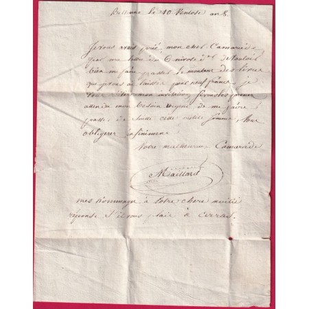 MARQUE 61 BETHUNE PAS DE CALAIS 1800 AN 8 MAESTRICHT PAYS BAS NEDERLAND LETTRE COVER