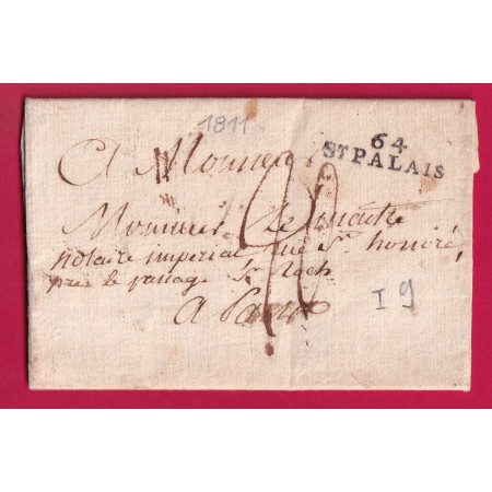 MARQUE 64 ST PALAIS BASSES PYRENEES POUR PARIS 1811 LETTRE COVER