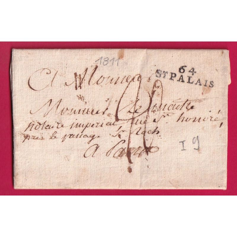 MARQUE 64 ST PALAIS BASSES PYRENEES POUR PARIS 1811 LETTRE COVER