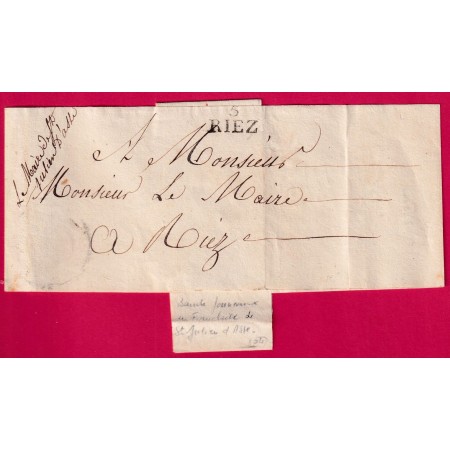 MARQUE 5 RIEZ BASSES ALPES SUR BANDE DE JOURNAL EN FRANCHISE LE MAIRE DE ST JULIEN D'ASSE POUR RIEZ LETTRE COVER