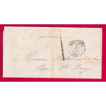 TAXE 1 TAMPON FABRICATION LOCALE BORDEAUX 1851 POUR BORDEAUX LETTRE COVER