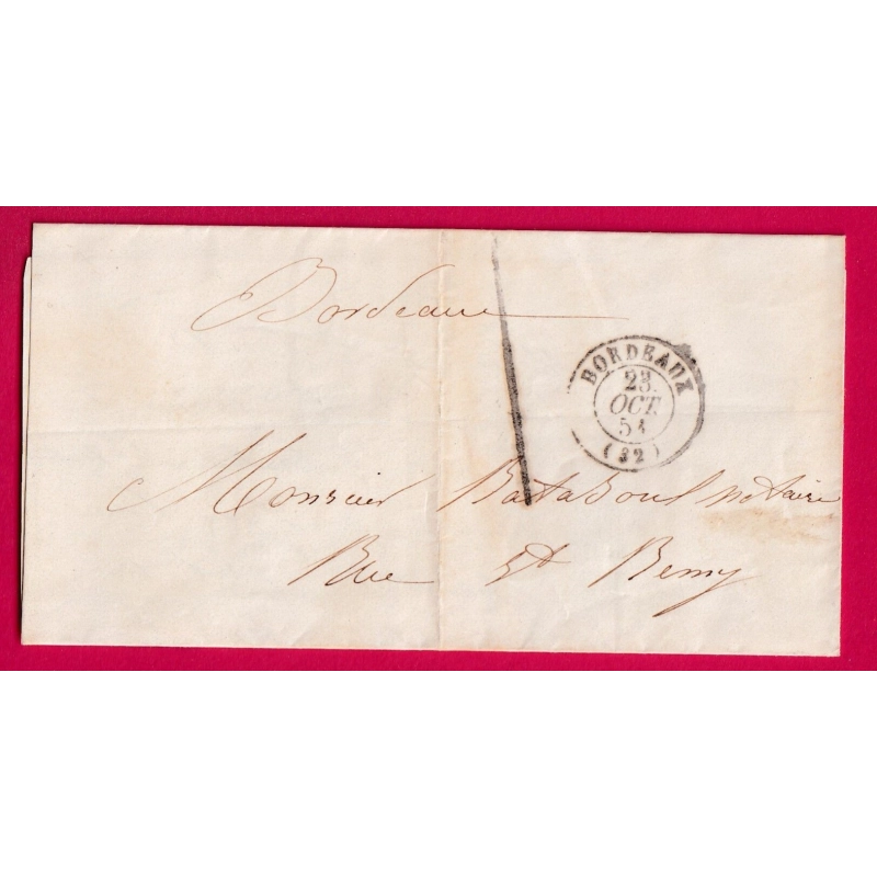 TAXE 1 TAMPON FABRICATION LOCALE BORDEAUX 1851 POUR BORDEAUX LETTRE COVER