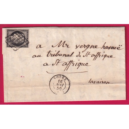 N°3 NOIR SUR BLANC TTB GRILLE RODEZ AVEYRON  POUR ST AFFRIQUE LETTRE COVER