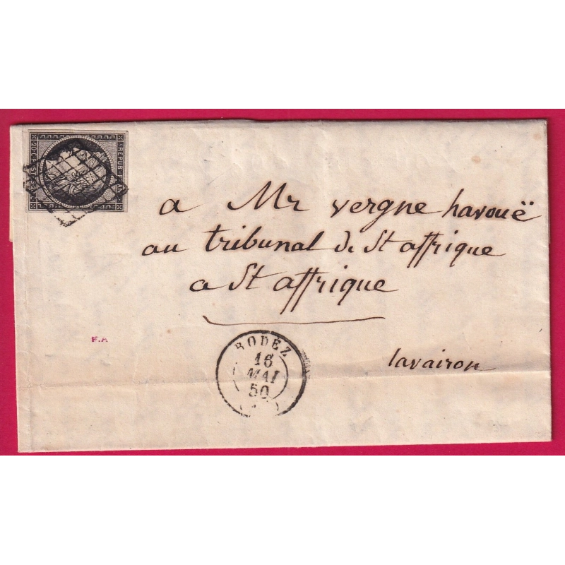 N°3 NOIR SUR BLANC TTB GRILLE RODEZ AVEYRON  POUR ST AFFRIQUE LETTRE COVER