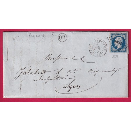 N°14 PC 1391 GEVREY CHAMBERTIN COTE D'OR OR PELLEREY POUR LYON LA GUILLOTIERE LETTRE COVER
