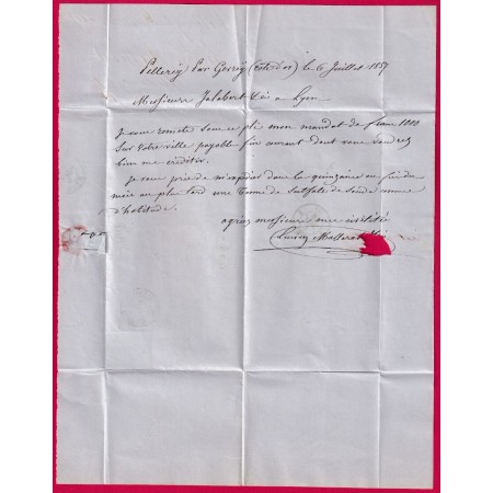 N°14 PC 1391 GEVREY CHAMBERTIN COTE D'OR OR PELLEREY POUR LYON LA GUILLOTIERE LETTRE COVER