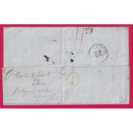 N°14 BLEU SUR NOIR PARIS BUREAU A 2 CAD  1520 + 1521 CURIOSITE POUR SAINTES CHARENTE INFERIEURE apres le depart